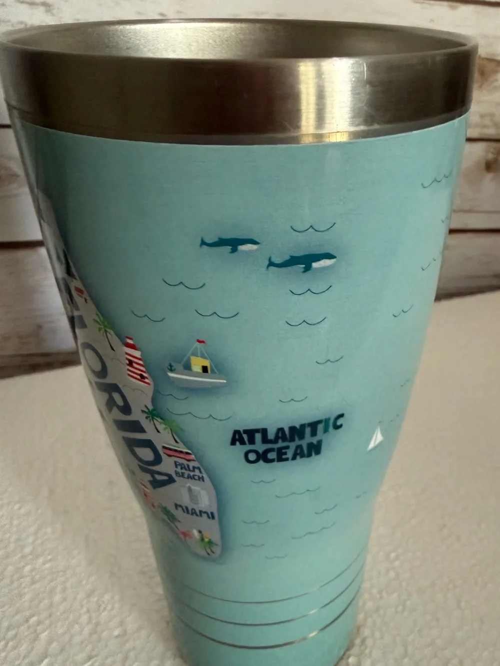 Tervis Travel Tumbler Light Blue Florida Map Gulf Of Mexico Collectible 26oz